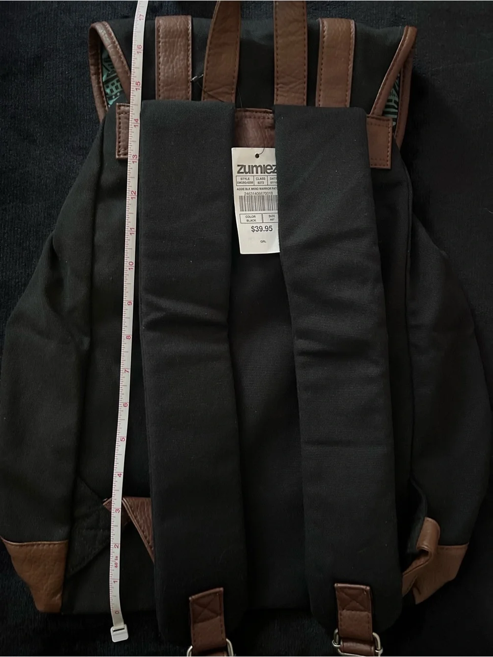 Unisex Empyre Black Canvas Backpack, Brown Faux Leather Buckle Straps, NWT